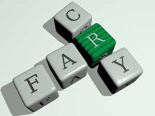 far cry crossword by cubic dice letters, 3D illustration for background and blue