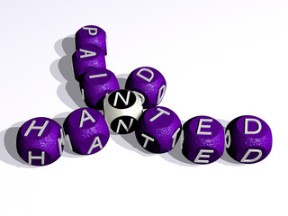 HAND PAINTED curved crossword of cubic dice letters, 3D illustration for background and drawn