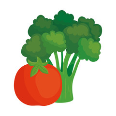 fresh vegetables, tomato with broccoli in white background vector illustration design