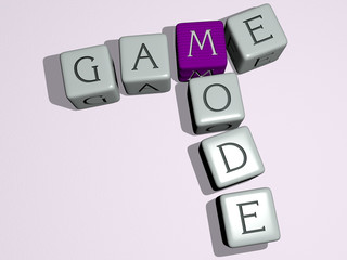 video games: game mode crossword by cubic dice letters, 3D illustration for background and ball