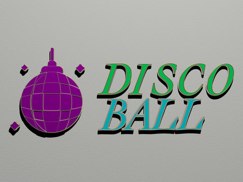 3D illustration of disco ball graphics and text made by metallic dice letters for the related meanings of the concept and presentations for background and abstract