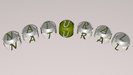 NATURAL curved text of cubic dice letters, 3D illustration for background and beautiful