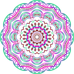 Round gradient mandala on white isolated background. Vector illustration,multi-colors. Mandala with floral patterns