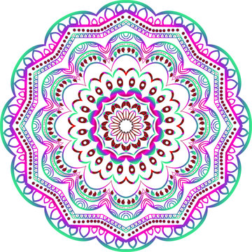 Round gradient mandala on white isolated background. Vector illustration,multi-colors. Mandala with floral patterns