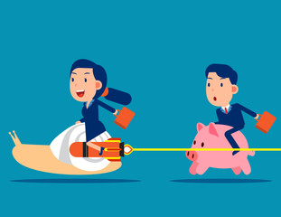 The competition between the piggy bank and the snail of a colleague