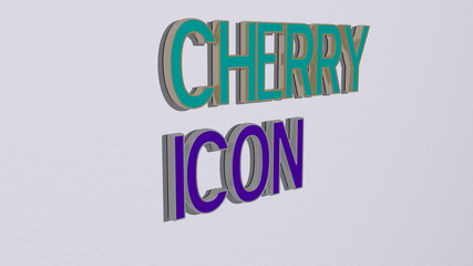 CHERRY ICON text on the wall, 3D illustration for background and blossom