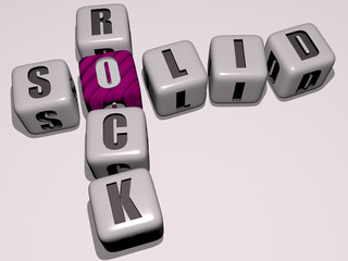 SOLID ROCK crossword by cubic dice letters, 3D illustration for icon and background