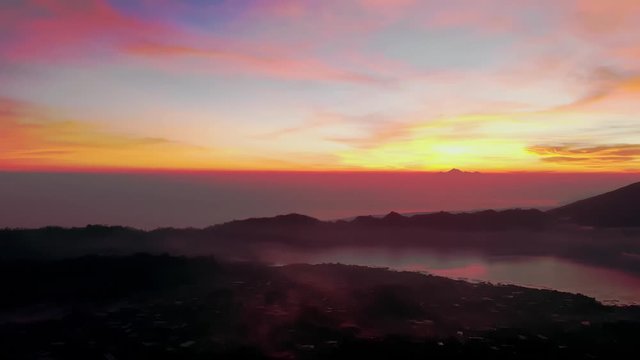 Drone Panning over Mount Batur at Sunrise