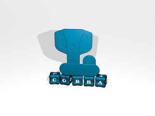 COBRA 3D icon on cubic text, 3D illustration for snake and animal