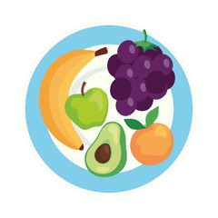 fresh fruits and avocado on dish, in white background vector illustration design