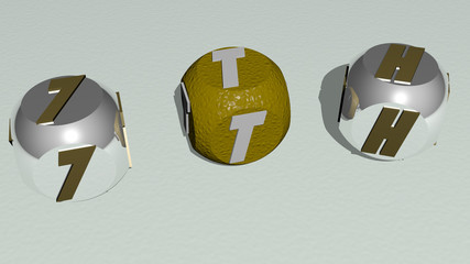 TH curved text of cubic dice letters, 3D illustration for background and beautiful