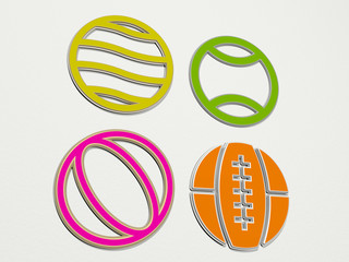 MEDICINE BALL 4 icons set, 3D illustration