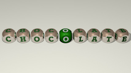 chocolate text by cubic dice letters, 3D illustration for background and cake