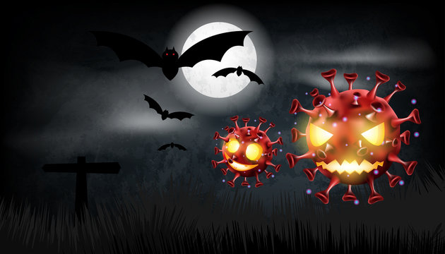 Halloween pumpkin with covid or coronavirus on background. Vector illustration design.