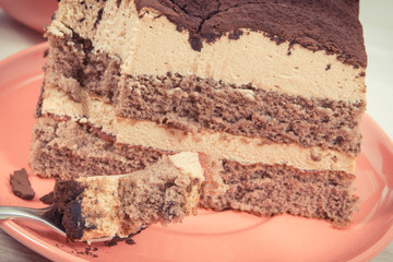 Creamy tiramisu cake with different layers. Delicious dessert for celebrations