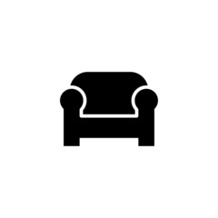 sofa icon in black flat glyph, filled style isolated on white background