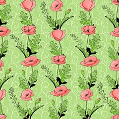 Obraz premium Poppies stripped seamless pattern. Abstract poppy seamless pattern for textile design. Floral seamless vector pattern. Graphic modern pattern. Vector illustration background. Vector design print