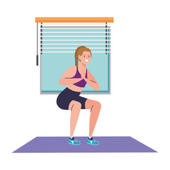Fototapeta premium woman doing squats in the house, sport recreation exercise vector illustration design