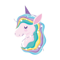 unicorn mystery rainbow mane animal fantasy cartoon isolated icon design white background