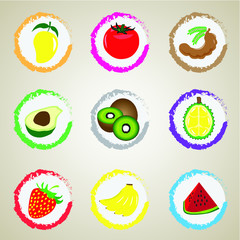 Vector illustration Fruit web icon set. and background