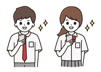 男子学生 女子学生 スマートフォン イラスト