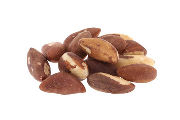 Brazil nuts isolated on white background closeup. Full depth of field