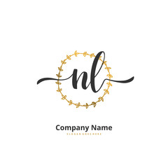 N L NL Initial handwriting and signature logo design with circle. Beautiful design handwritten logo for fashion, team, wedding, luxury logo.