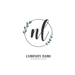 N L NL Initial handwriting and signature logo design with circle. Beautiful design handwritten logo for fashion, team, wedding, luxury logo.