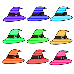 set of colorful witch hat