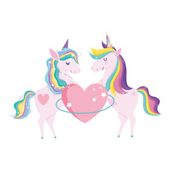 unicorns with rainbow mane heart love fantasy cartoon