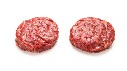 Raw minced beef isolated on white background.