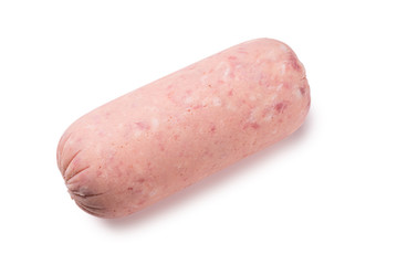 Boiled sausage isolated on white background. Slices.