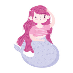 mermaid princess pink hair character cartoon isolated icon design white background