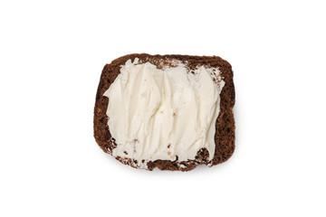 Brown bread and cheese isolated on white background.