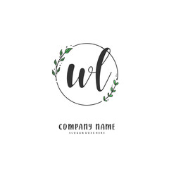 W L WL Initial handwriting and signature logo design with circle. Beautiful design handwritten logo for fashion, team, wedding, luxury logo.