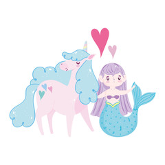 unicorn and mermaid princess lovely heart fantasy cartoon