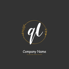 Q L QL Initial handwriting and signature logo design with circle. Beautiful design handwritten logo for fashion, team, wedding, luxury logo.