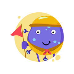 Boy scout cartoon of Covid-19. Funny vector design of Coronavirus character