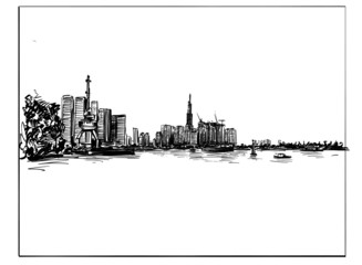 Drawing of the skyline in Ho Chi Minh city hand draw 