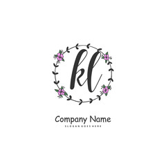 K L KL Initial handwriting and signature logo design with circle. Beautiful design handwritten logo for fashion, team, wedding, luxury logo.
