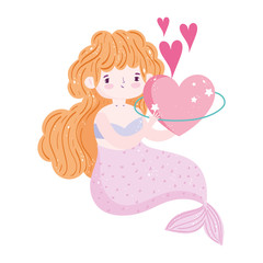 cartoon beautiful little mermaid hearts love romantic