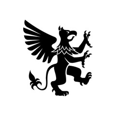 Griffin with body, tail, and hind legs of lion. Head, wings, talons front feet of eagle isolated vector creature