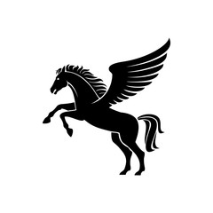 Pegasus winged stallion isolated mythical animal. Vector silhouette of heraldry horse with mane