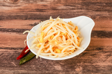 Soy sprout heap in the bowl