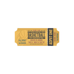 Ticket on basketball game, entry on city central arena, admit one. Vector mockup of retro ticket invitation on sport event, state championship final. Coupon with ball, mention of seat and row