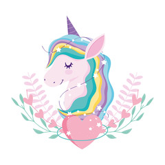 unicorn love heart floral branch dream magic cartoon