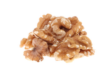 Organic Walnut kernels isolated on white background.