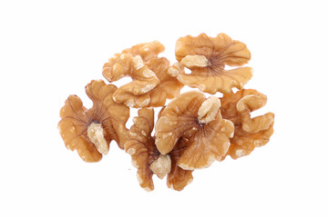 Organic Walnut kernels isolated on white background.