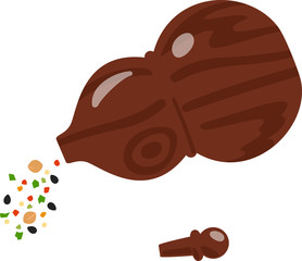 瓢箪型の薬味入れから出る七味唐辛子