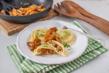 home made Italian ravioli with fresh roasted chanterelles